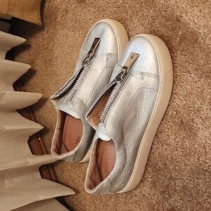 Frye Silver Metallic Center-Zip Slip On Sneakers